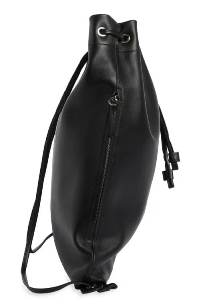 Longchamp Roseau Leather Drawstring Backpack In Black