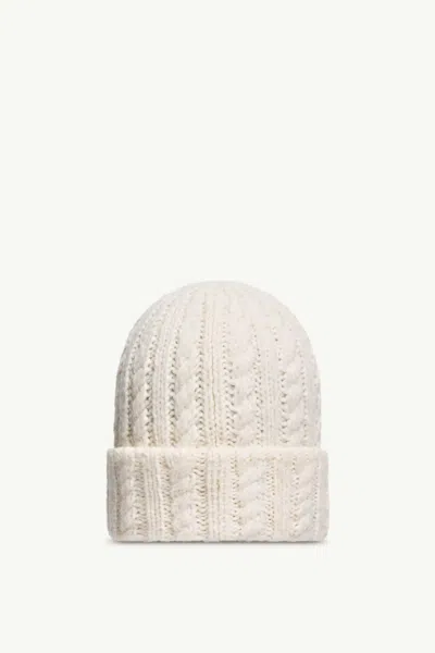 Moncler Cable Knit Hat Folded Cuff Texture In White