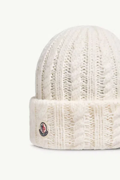Moncler Cable Knit Hat Folded Cuff Texture In White