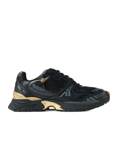 Versace Icaro Baskets En Maille Et Cuir In Black