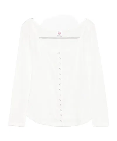 Re/done Olivia Press-stud Top In White