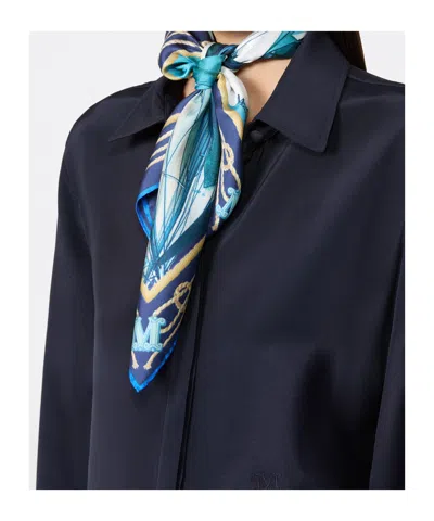 Max Mara Printed Silk Foulard In Blue