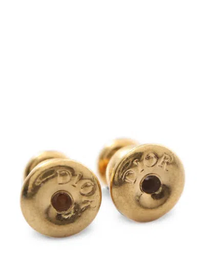 Pre-owned Dior 2010s  Code Hoop Earrings In Gold