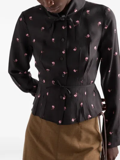 Prada Washed Silk Shirt In Black