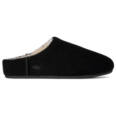 Ugg -style Elea Suede Faux Fur Slip-on Flat Mule In Black