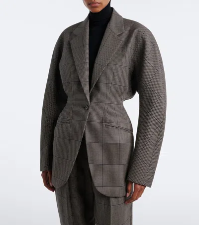 Mugler Checked Oversized Wool Jacket In Gray