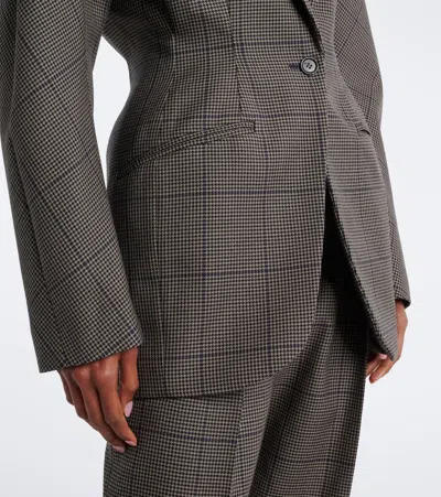 Mugler Checked Oversized Wool Jacket In Gray