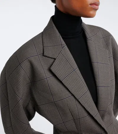 Mugler Checked Oversized Wool Jacket In Gray