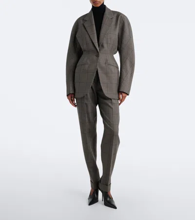 Mugler Checked Oversized Wool Jacket In Gray