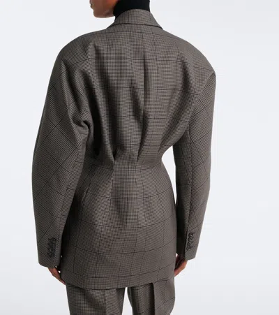 Mugler Checked Oversized Wool Jacket In Gray