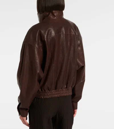 Saint Laurent Leather Bomber Jacket In Brown
