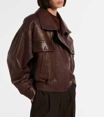 Saint Laurent Leather Bomber Jacket In Brown