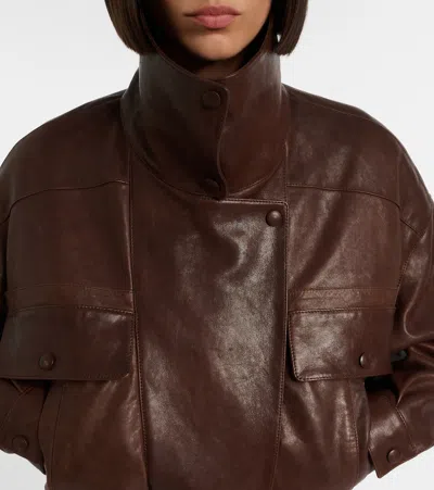 Saint Laurent Leather Bomber Jacket In Brown