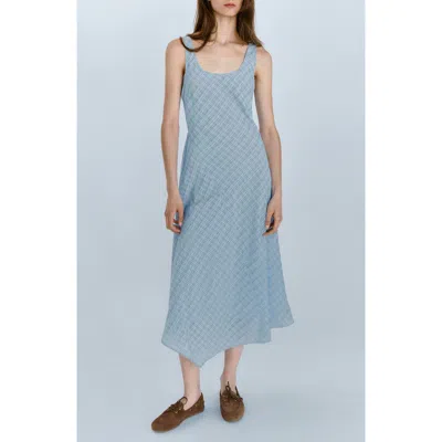 Mango Checked Asymmetrical Midi Dress In Blue