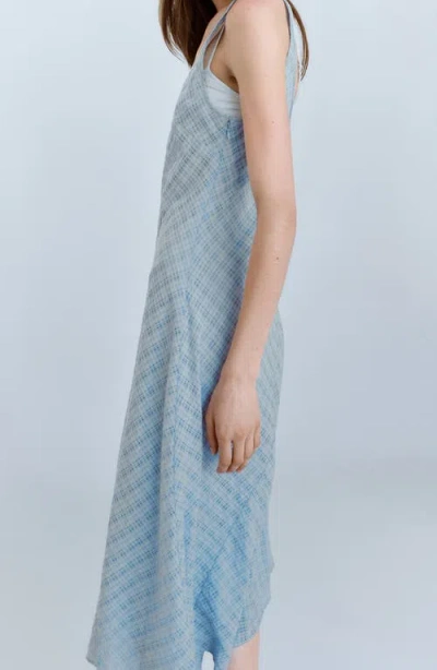 Mango Checked Asymmetrical Midi Dress In Blue