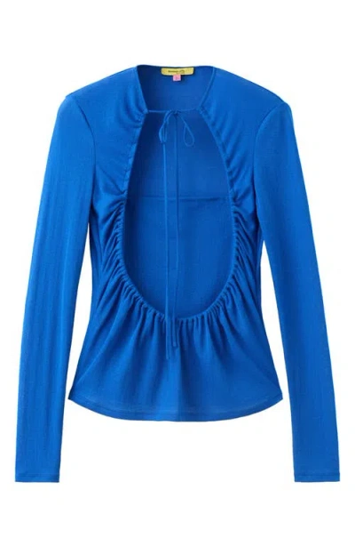 Mango Overlay Long Sleeve Top In Blue