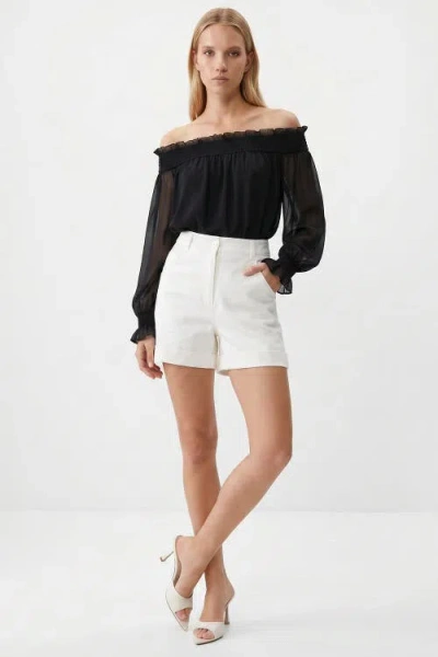 Exquise Pocketed Button Front Denim Shorts In White