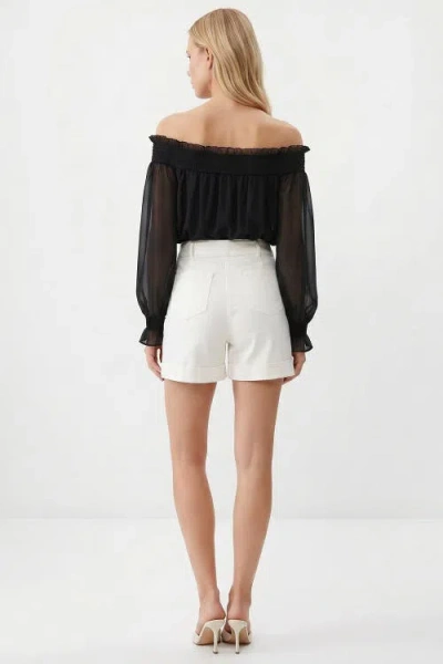 Exquise Pocketed Button Front Denim Shorts In White