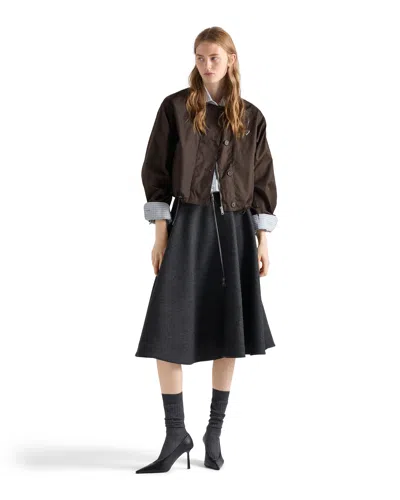 Prada Logo Drawstring Hem Jacket In Brown