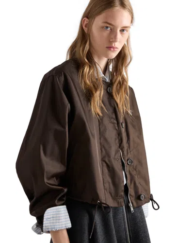 Prada Logo Drawstring Hem Jacket In Brown