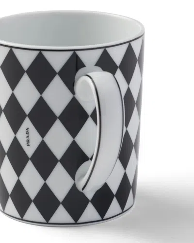 Prada Porcelain Checkerboard Mug In Black