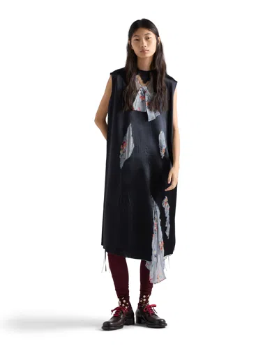 Prada Devoré-kleid Aus Satin In Schwarz
