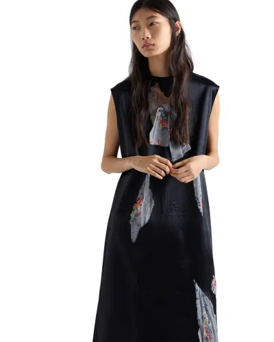Prada Devoré-kleid Aus Satin In Schwarz
