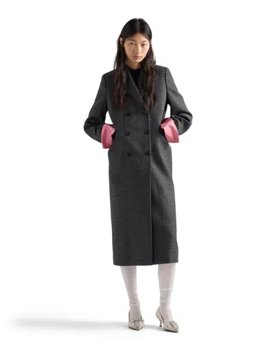Prada Double-breasted Gingham-checked Mouliné Wool Coat In Gray
