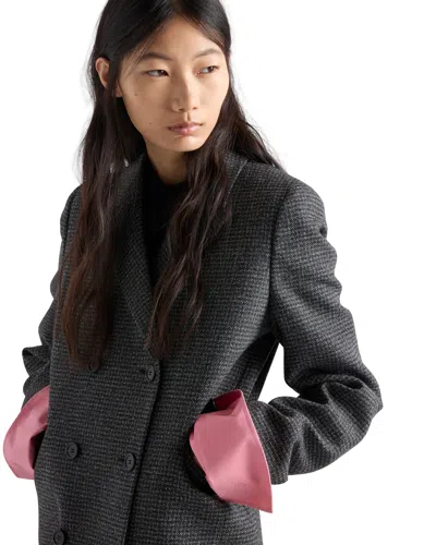 Prada Double-breasted Gingham-checked Mouliné Wool Coat In Gray