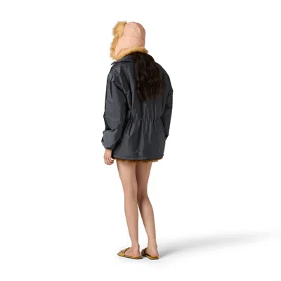 Miu Miu Technical Fabric And Shearling Blouson Jacket In Gray