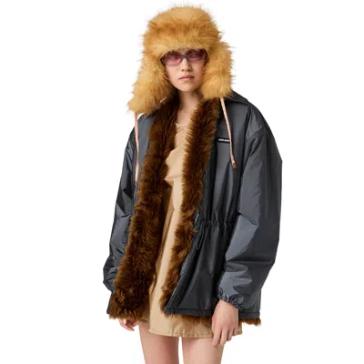 Miu Miu Technical Fabric And Shearling Blouson Jacket In Gray