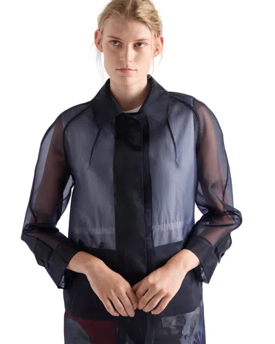 Prada Single-breasted Crinoline Coat In Blue