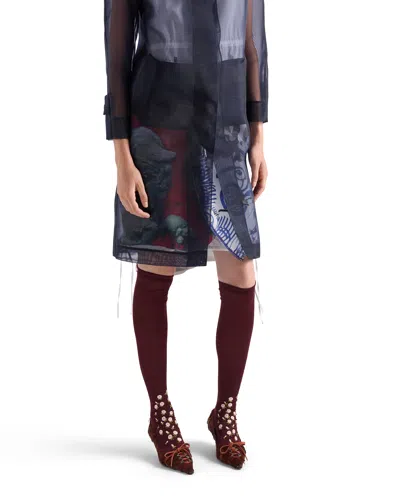 Prada Single-breasted Crinoline Coat In Blue