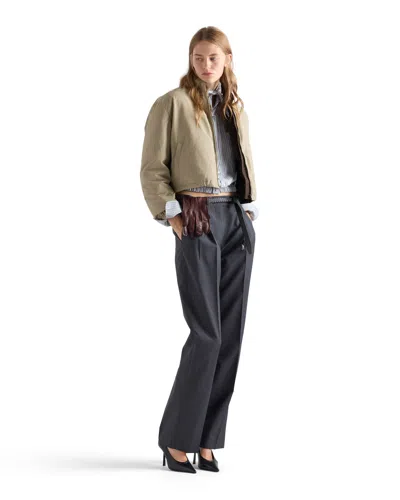Prada Cropped Technical Poplin Down Jacket In Neutral
