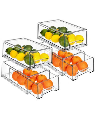 Sorbus Set Of 4 Clear Stackable Medium Pullout Organizer Drawers In White
