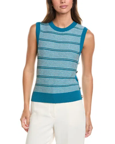 St John St. John Crew Side Placket Wool-blend Tank In Blue