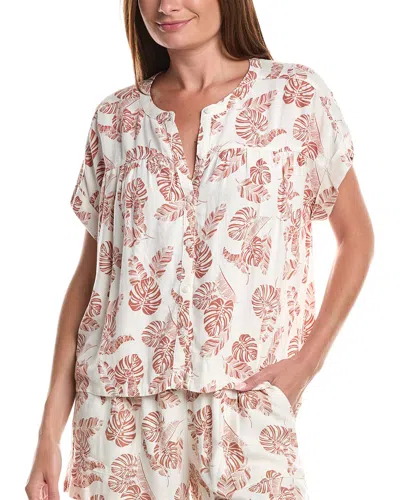 Splendid Short Sleeve Button-up Top In White