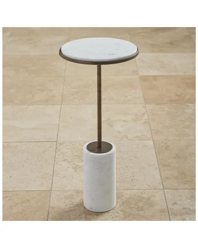 Global Views Short Cored Marble Table In White