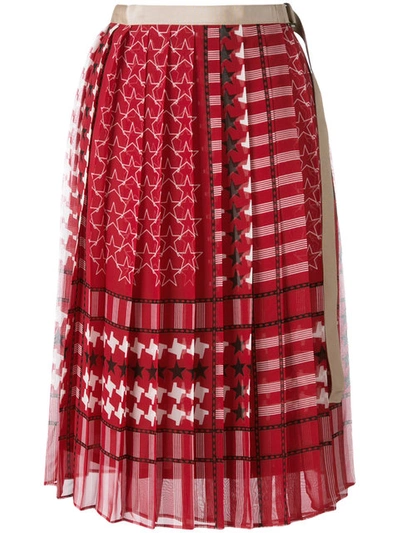 Sacai Red Scarf Print Pleated Skirt