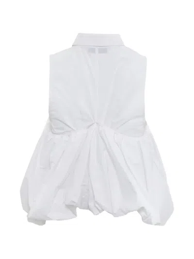 Pushbutton Sleeveless Gathered Blouse In White