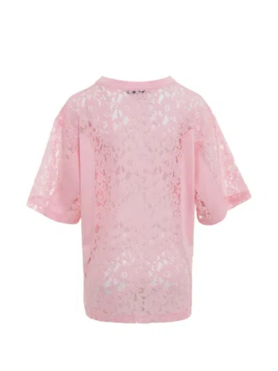 Pushbutton Lace-panelled T-shirt In Pink