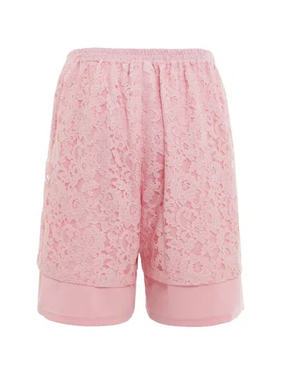 Pushbutton Lace-overlay Layered Shorts In Multi