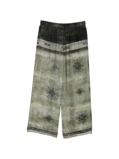 Ziggy Chen Patterned Drawstring Trousers In Green