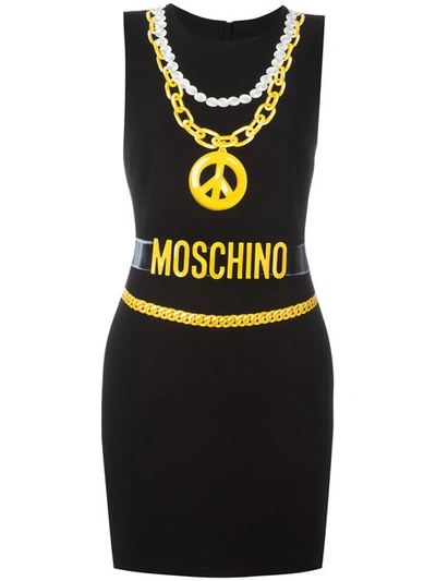 Moschino Necklaces & Belts Printed Crepe Dress In Black