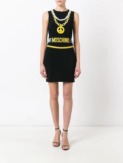 Shop Moschino Trompe-l'oeil Chain Necklace Dress In Black