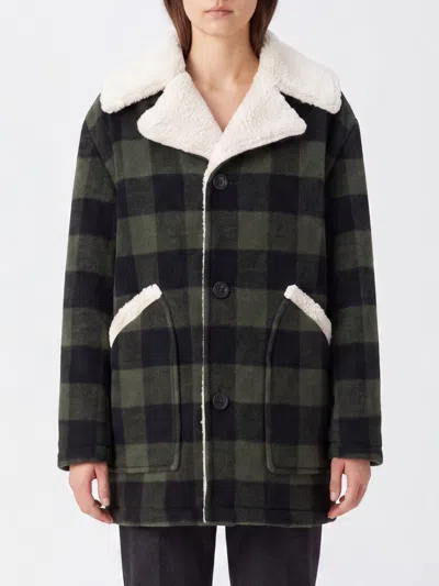 N°21 Checked Jacket Front Pockets Shearling Collar In Multi