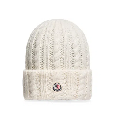 Moncler Cable Knit Hat Folded Cuff Texture In Neutrals