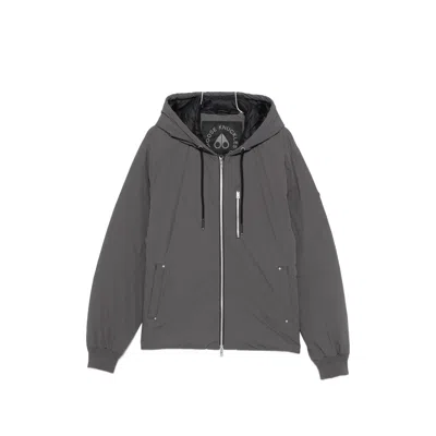 Moose Knuckles Drawstring-hooded Logo-patch Jacket In Gray