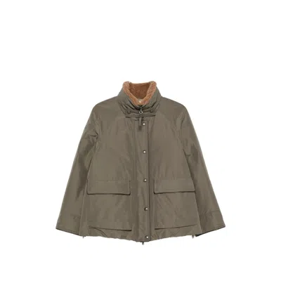 Brunello Cucinelli Shearling-collar Press-stud Jacket In Green