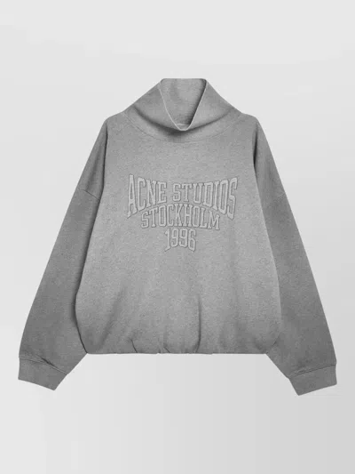 Acne Studios Brushed Cotton Fleece Funnel Neck Logo Sweatshirt With Balloon Hem In Gray